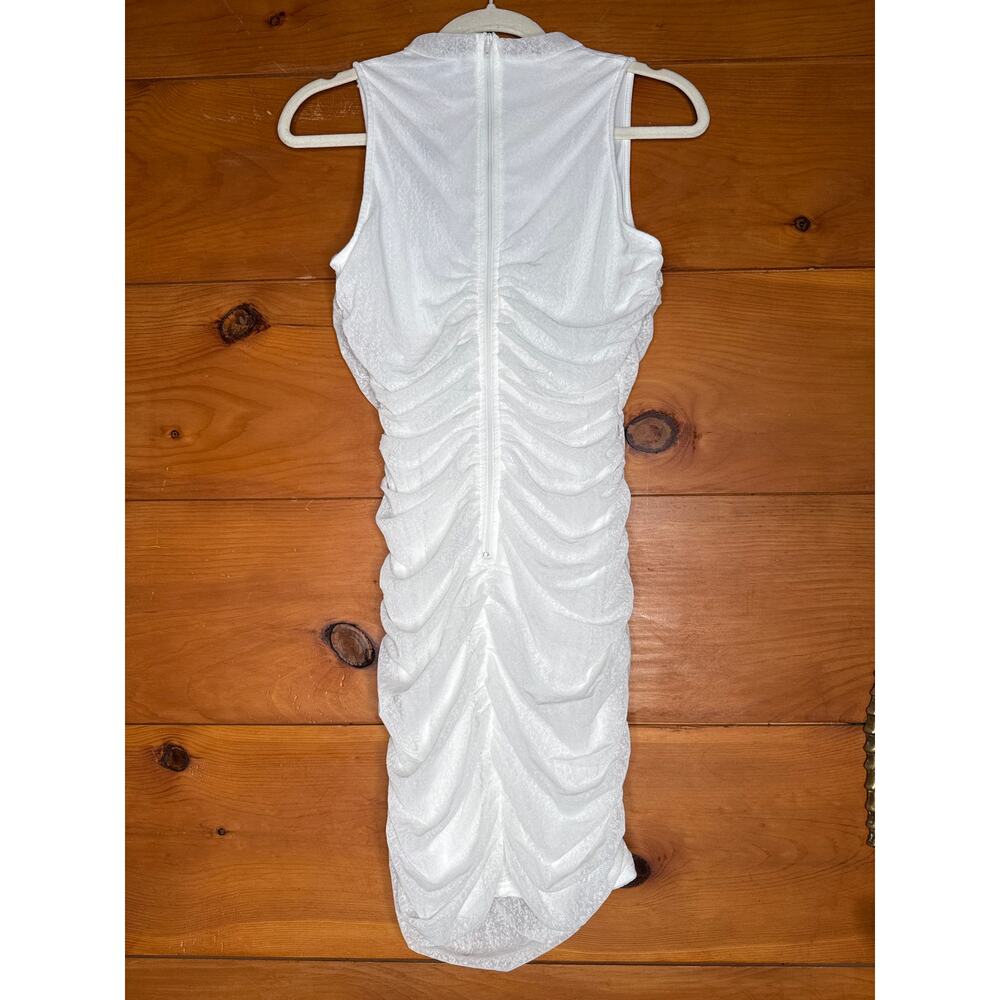 NWT Lulus Modern Movement White Mesh Ruched Mock Neck Mini Dress Bodycon Size M - Picture 4 of 7